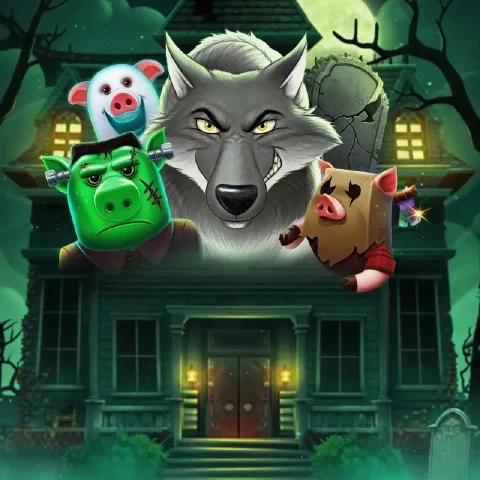 Farverig illustration inspireret af Huff n Puff Haunted Mansion