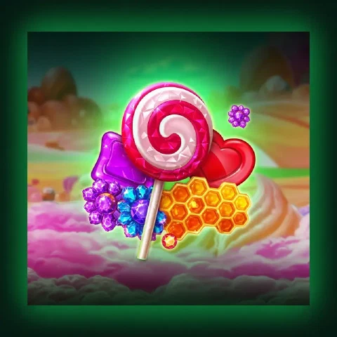 Farverig illustration inspireret af Sweet Bonanza 1000