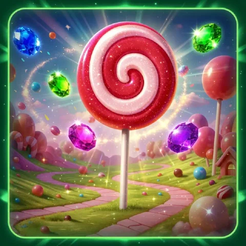 Farverig illustration inspireret af Sweet Bonanza
